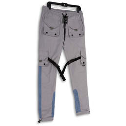 NWT Mens Gray Flat Front Drawstring Pockets Tapered Leg Cargo Pants Size L
