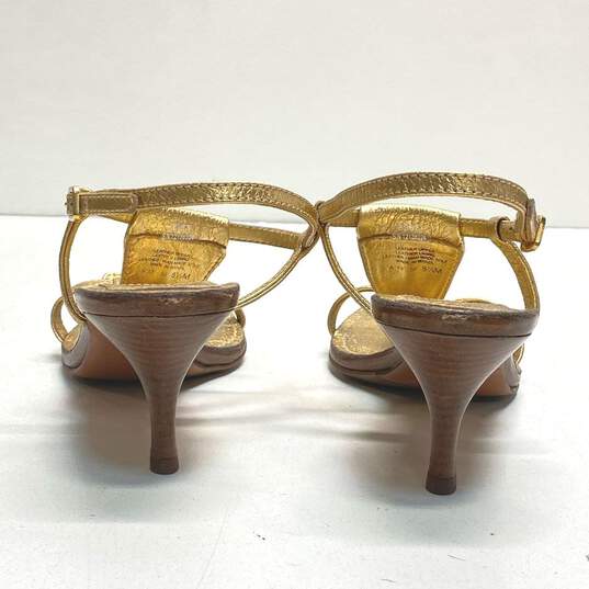 Tory Burch Gold Leather Ankle T-Strap Sandal Heels Shoes Size 8.5 M image number 4