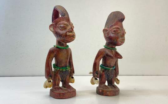 Hand Crafted 8 in Wood Sculptures 2- African Influence Decorative Figurines image number 5