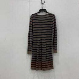 Womens Brown Blue Striped Knitted V-Neck Long Sleeve Sweater Dress Size S alternative image