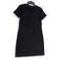 Womens Black Short Sleeve Lace Up Neck Knee Length Shift Dress Size Small image number 1