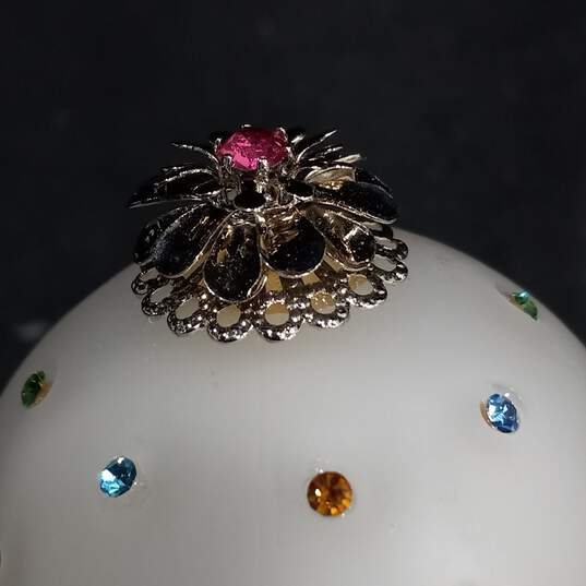 Vintage Faux Gem Stone Frosted Glass Pedestal Egg Ring Holder IOB image number 6