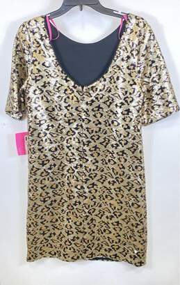 NWT Betsey Johnson Womens Gold Black Leopard Print Round Neck Sheath Dress Sz 10 alternative image