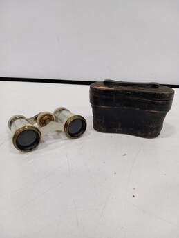 Vintage Mother of Pearl & Brass Opera Glasses in Case