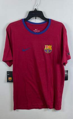 NWT Nike Mens Red Cotton FC Barcelona Football Soccer Pullover T-Shirt Size L