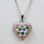 Artisan 925 Flowers & Hearts Art Glass Pink Heart & Blue Circle Pendants Necklace & Lil Sis Charm Ball Beaded Bangle Bracelet 21.8g image number 2