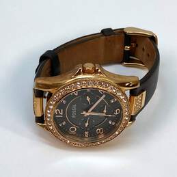 Designer Fossil Rhinestone Black Leather Strap Analog Chronograph Wristwatch alternative image