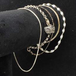 Bundle Of 5 Sterling Silver Chain And Herringbone Bracelets
