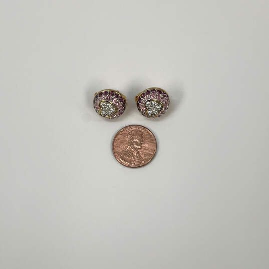 Designer Swarovski Crystal Cut Stone Heart Signed Clip-On Stud Earrings image number 2