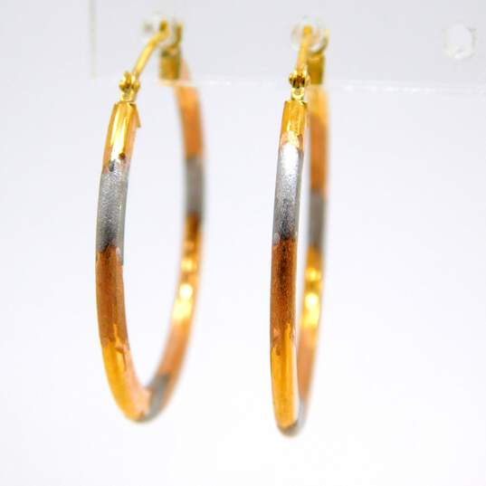 14K Tri Color Yellow Rose & White Gold Hoop Earrings 1.2g image number 2