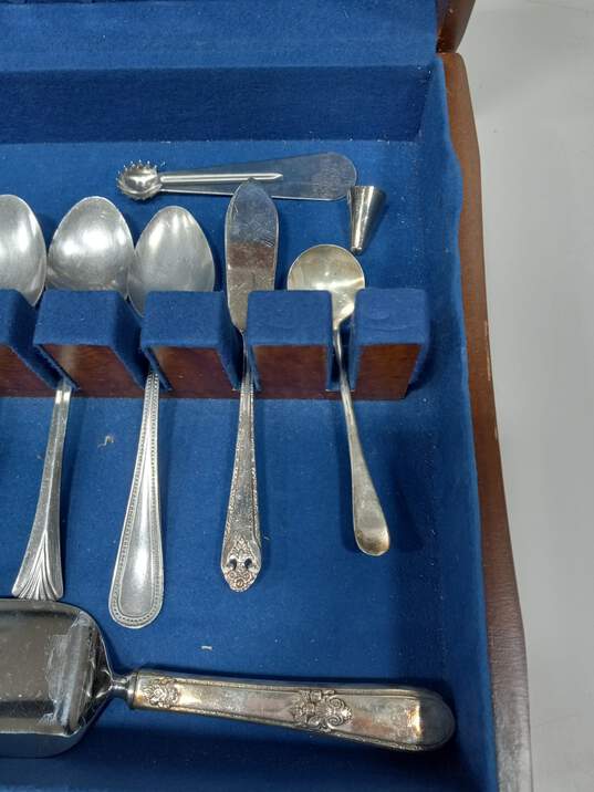Set Of Assorted Vintage Silverware Cutlery In Wooden Box image number 5
