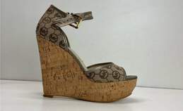 Michael Kors MK Ankle Strap Signature Canvas Sandal Wedge Heels Shoes Size 8.5 M