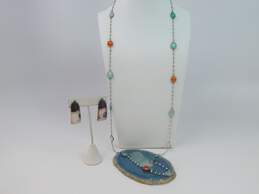 Artisan 925 Chalcedony Pearls Station Necklace & Electroform Clip Earrings