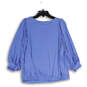 Womens Blue 3/4 Puff Sleeve Round Neck Pullover Blouse Top Size Large image number 4