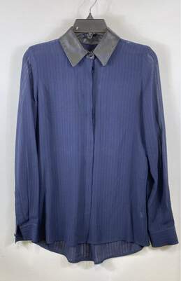 Monika Chiang Blue Striped Silk Long Sleeve Sheer Button-Up Shirt Size X-Small