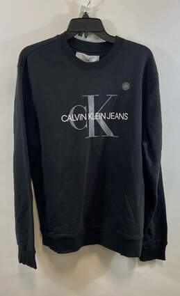 NWT Calvin Klein Womens Black Monogram Long Sleeve Pullover Sweatshirt Size L