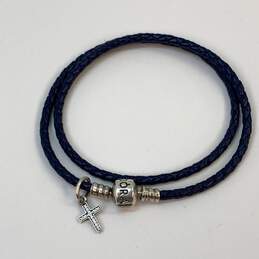 Designer Pandora S925 Sterling Silver Leather Cord Wrap Charm Bracelet alternative image