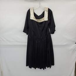 Vintage Handmade Vintage 1940's 1950's Black Satin Beaded Pleated Midi Dress S