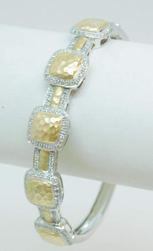 Signed RJM 14K Duo Tone Gold & Diamond Accent Hinged Bangle Bracelet 18.6g image number 1