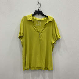 Womens Green Spread Collar Short Sleeve Button Front T-Shirt Size 22/24