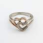 Sun / 10K Gold Accents Diamond Double Heart Sz 4 3/4 Ring 2.9g image number 4