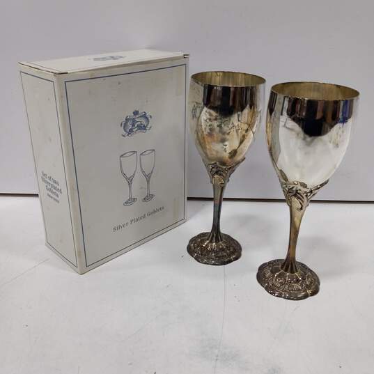 Set of 2 Silver Plated Goblets In Box image number 6