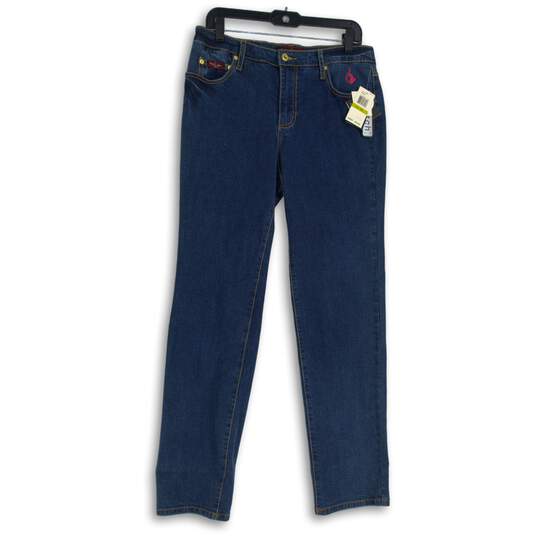 NWT Baby Phat Womens Blue Denim Dark Wash 5-Pocket Design Tapered Jeans Size 14 image number 1