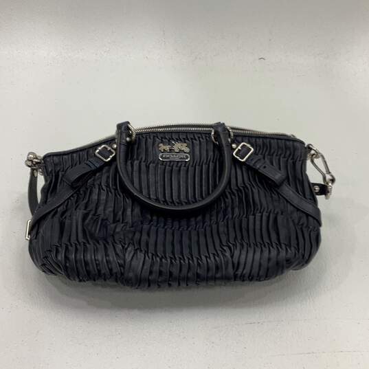 Coach Womens Satchel Bag Purse Detachable Strap Zipper Black Texture Leather image number 1