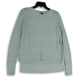 Womens Teal Round Neck Long Sleeve High Low Hem Pullover Sweater Size S