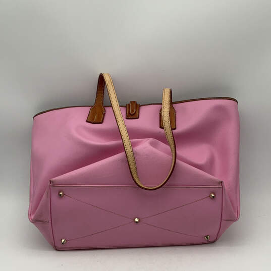 Womens Pink Brown Leather Inner Pocket Bottom Studded Zipper Tote Bag image number 3