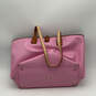 Womens Pink Brown Leather Inner Pocket Bottom Studded Zipper Tote Bag image number 3