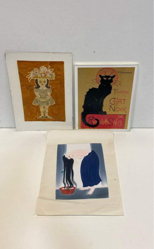 Lot of 3 Art, Paintings on Silk by Various Artists Signed image number 1