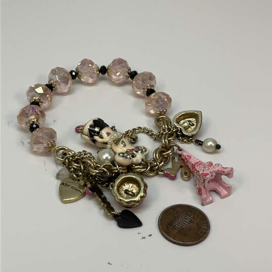 Designer Betsey Johnson Gold-Tone Link Chain Beaded Multiple Charm Bracelet image number 2