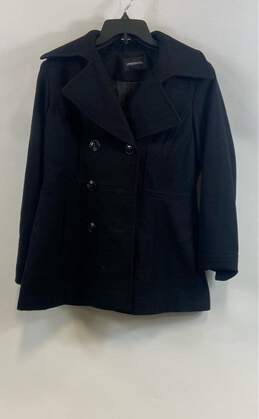 London Fog Womens Black Long Sleeve Double Breasted Mid Length Pea Coat Sz Large