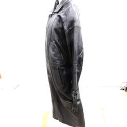 Bachrach Men's Large Leather Black Trench Coat Long W/ Belt