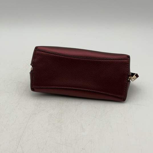Coach Womens Red Leather Inner Pockets Zipper Classic Makeup Bag image number 3