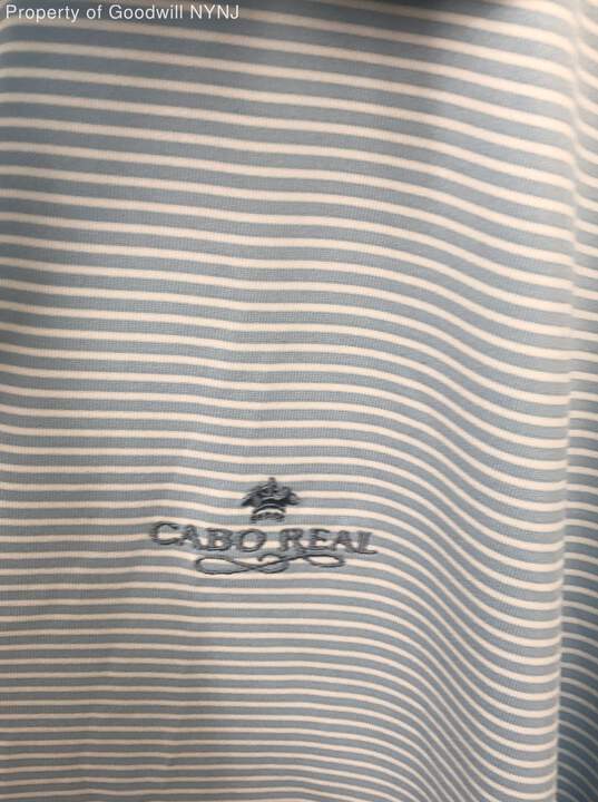 Straight Down Men's Striped Blue And White Collared Shirt Size L image number 3