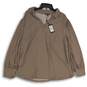 NWT Adrianna Papell Womens Brown White Spread Collar Long Sleeve Blouse Top 2X image number 1
