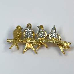 Designer Joan Rivers Crystal Rhinestone 4 Birds Perched On Branch Brooch Pin alternative image