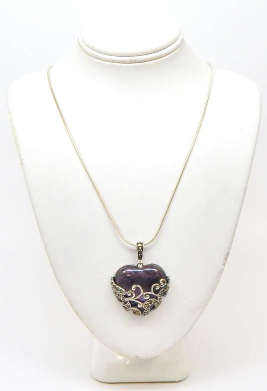 (G) Artisan 925 X & O Marcasite Bracelet & Heart Pendant Necklace 29.3g image number 2