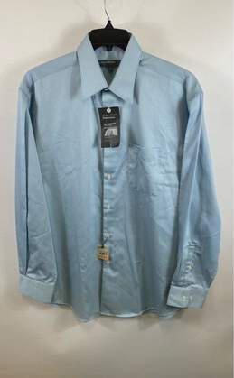 NWT Perry Ellis Portfolio Blue Cotton Long Sleeve Wrinkle Free Dress Shirt Sz L