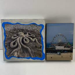 Mixed Media Art on Wood Base Set of 2 Santa Monica Pier OOAK Wall Art