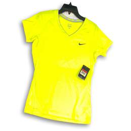NWT Nike Pro Womens Yellow Short Sleeve V-Neck Pullover T-Shirt Size L