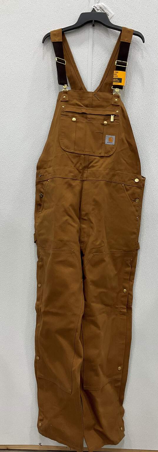 NWT Carhartt Men's Brown Zip-to-Thigh Bib Overalls Size 42x34 image number 1