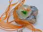 Artisan Silvertone Floral Dichroic Art Glass Pendant Orange Ribbon Necklace Matching Drop Earrings & Band Ring 40.8g image number 2