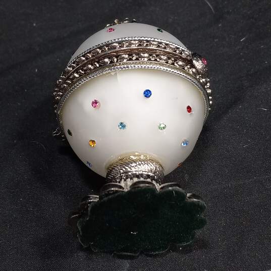 Vintage Faux Gem Stone Frosted Glass Pedestal Egg Ring Holder IOB image number 4