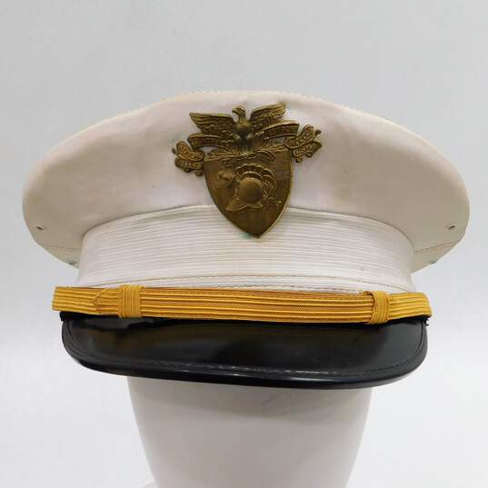 VTG Art Caps Military Headwear USA Men White Pilot Hat Cap w/ Eagle Emblem image number 3