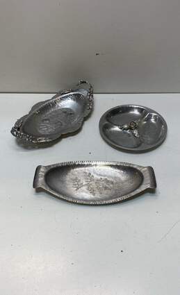 Vintage Aluminum Hand Forged Oval Serving Trays and Condiment Plate Lot of 3