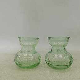 VNTG Pair Of Green Floral Pattern Depression Glass Vases W/ Princess House Dish alternative image
