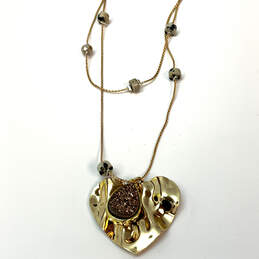 Designer Lucky Brand Gold-Tone Chain Beaded Heart Shape Pendant Necklace